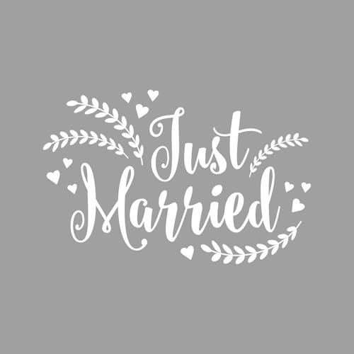 Just Married Vinyl Car Decals, 3PCS Stylish Just Married Love Sign Wedding Car Decoration Vehicles Body Side Mirror Window Glass Sticker Removable Decals Wall Stickers for Honeymoon Wedding Day Party