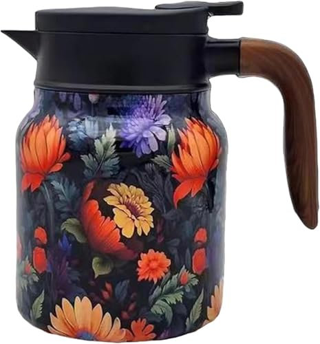 Generisch Théière isotherme à motif floral vintage - Infuseur intégré, pot à thé, thermos avec infuseur, pots à thé isolés en acier inoxydable - Pot à thé thermique pour la cuisine