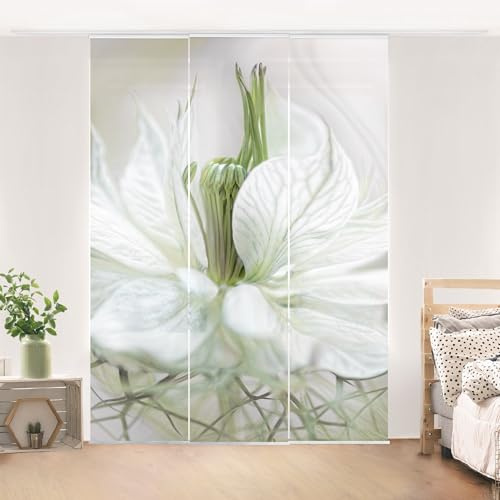micasia Schiebegardine halbtransparent 60er Paneel Klett Blumen Textil lichtdurchlässig - Motiv Modern Flächenvorhang Weiss Wohnzimmer Schlafzimmer 1758 (180x250 cm - 3er Set)