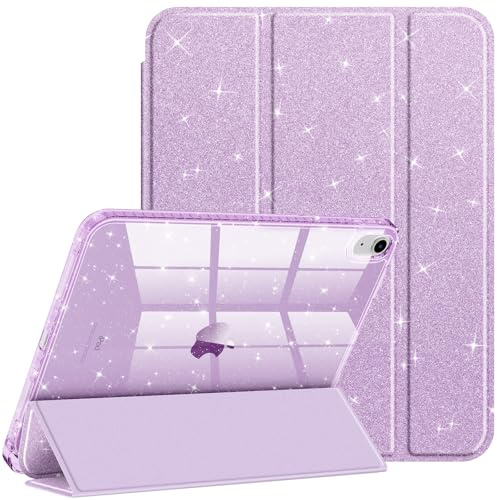 Fintie Glitzer Hülle für iPad A16 11./10. Generation (2025/2022, 11/10.9) | Transparente Glitzer-Schutzhülle mit Stifthalter, Stoßfest Glänzender Rückseite & Auto Sleep/Wake, Taro Lila
