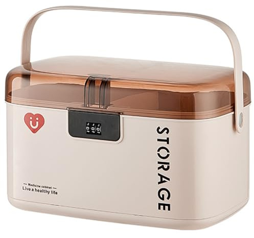 SINBINTA Lockable Medicine Box with Code, 2 Layers Household Medicine Storage, Portable First Aid Box with Lid, Multi-Grid Medicine Cabinet with Handle for Home Office (20cm)