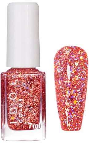 Red Glitter Nail Polish - Christmas Sparkly Red Holographic Nail Varnish - Long Lasting & Quick Drying Nail Polish Gel - Diamond Flash Nail Paint - No UV Light Needed for Women DIY Manicure
