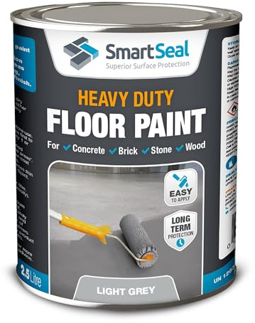SmartSeal Heavy Duty Floor Paint - Light Grey, 2.5L - Hard-Wearing Garage Floor Paint with Anti-Slip Mid-Sheen Finish – also Ideal for Decking, Warehouse flooring, Brick, Concrete, Stone & Wood