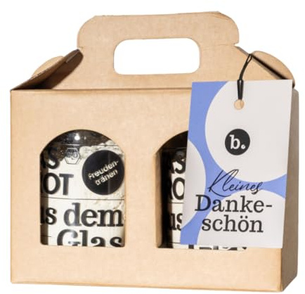 Kleines Dankeschön – Geschenkbox - Vegane Brotbackmischung im Glas inkl. Backform – zum Verschenken – Geschenkidee für viele Anlässe, Mitbringsel, Aufmerksamkeit – 2 x Backmischungen im Glas
