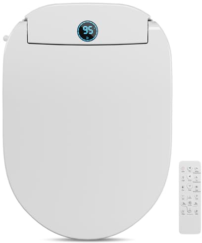 TOTTE Asiento de inodoro redondo con tapa de apertura y cierre automático, asiento de inodoro inteligente con asiento de bidé calentado por agua caliente instantánea y secador de aire caliente