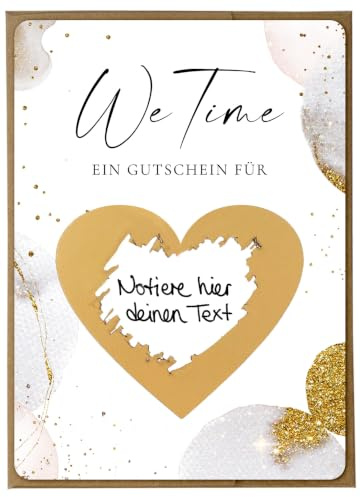 Joli Coon We Time Rubbelkarte Gutschein für gemeinsame Zeit, 15 x 10,5 cm | 350g Designerpapier, fühlbare UV-Lack-Veredelung, Natur-Steckkuvert mit Herz, für Gutscheine und gemeinsame Erlebnisse