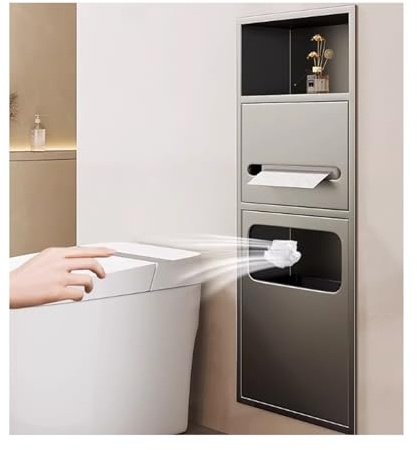 HAIXHX Nicchia doccia in acciaio inossidabile con cestino, nicchia da bagno incassata impermeabile, ripiano integrato per carta igienica e articoli da bagno
