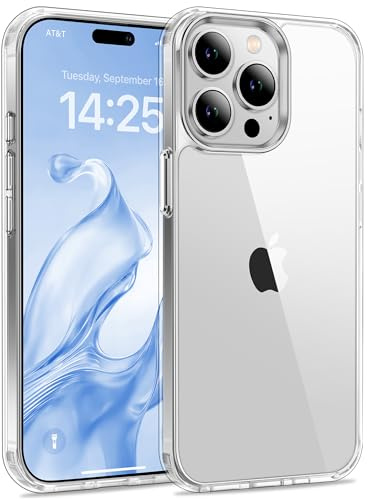 USLAI Hülle für iPhone 15 Pro, Transparent | Anti-Vergilbung, Durchsichtige Kratzfeste Rückseite, Stoßfest & Militärischer Schutz