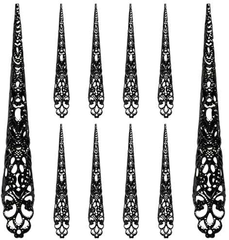 MFUOE 10 Stück Halloween Fingerkrallen Fingernagel Spitze Krallenringe Königin Fingerspitze Kralle Nagel Ringe Dekoration Zubehör für Halloween Cosplay Kostüm Drama Tanzshow