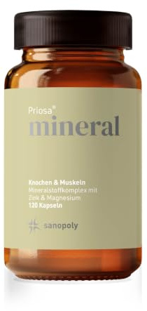 Sanopoly Priosa® mineral 120 Kapseln I Mineralstoff-Komplex | für Knochen, Muskelfunktion & Immunsystem I mit Calcium, Magnesium, Zink, Eisen, Selen, Jod u. a. I Vegan