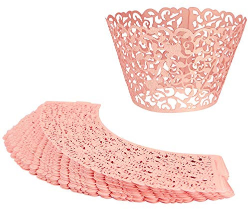 20pcs Filigree Vine Cupcake Wrapper Laser Cut Wraps Cases Wedding Birthday Party - Rose Pink