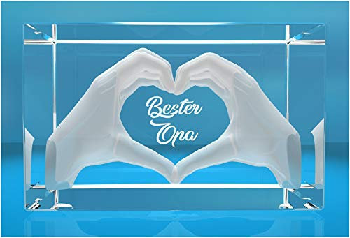 VIP-LASER 3D Glas Kristall mit Gravur I Herz aus Zwei Händen mit Text: Bester Opa I Geschenk zum Geburtstag, Weihnachten