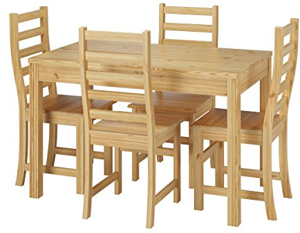 Essgruppe für Vier mit Tisch und Modernen Stühlen Kiefer Massivholz