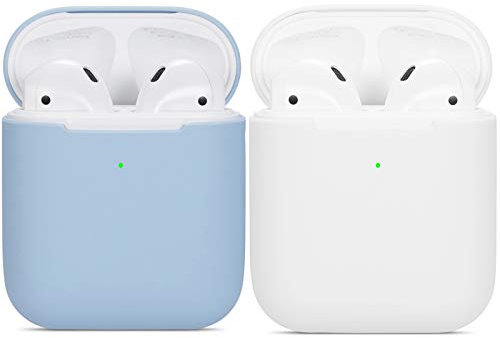 kompatibles Airpods Hülle,Watruer 2er-Pack Ultra-dünnes, weiches Silikon, stoßfestes, rutschfestes Schutzzubehör Abdeckungsetui für Apple Airpods 2 & 1-Ladekoffer - Hellblau + Weiß