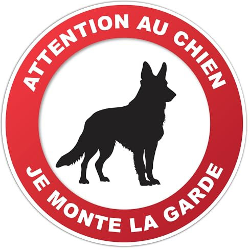 Panneau Attention Au Chien - Je Monte La Garde - Rigide et Rond - Diamètre 190 mm - Epaisseur 1.2 mm | Fabriqué en France | Panneaux de sécurité
