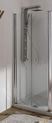 GRANISUD Porte cabine de douche cristal sérigraphié 6 mm Niche Saloon ouverture double porte battante argent satiné (largeur 100 cm (95-100 cm))
