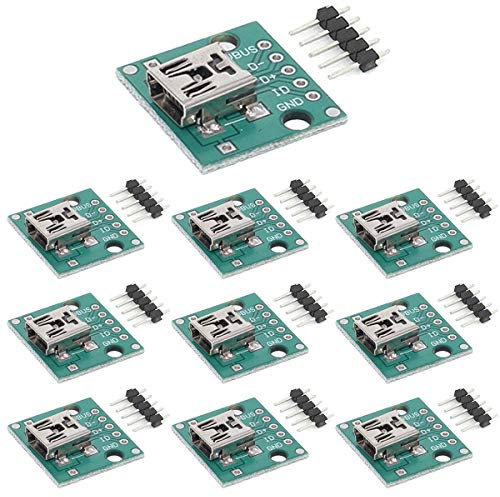 YOUMILE 10Pcs DIY Male Connector/MINI MICRO USB to DIP Adapter 2.54mm 5pin Female Connector B Type USB2.0 Female PCB Converter USB 3.0