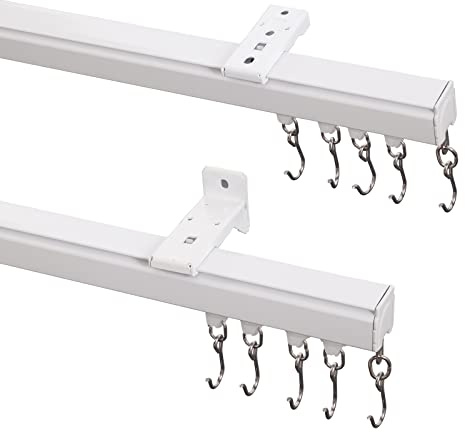 ChadMade Ceiling Track Kit with Hooks, Wall Mount Curtain Track, x-Large Size for Space 12ft - 18ft Wide, Single Window Rods Work with Grommet and Pinch Pleated Curtain, White
