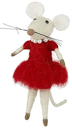 Heaven Sends Wool Mouse in Dress Christmas Decoration