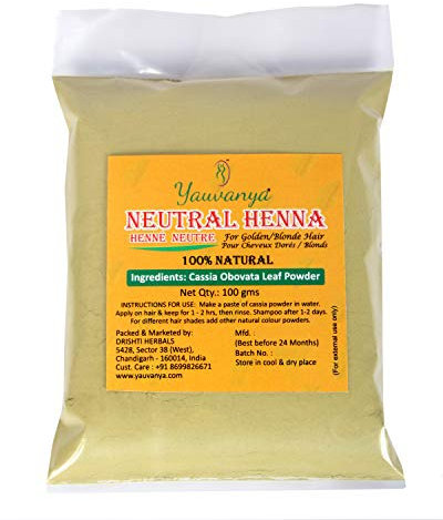Polvo Yauvanya 100% puro de casia (henna neutra) - 3X100 gms para cabello rubio/dorado