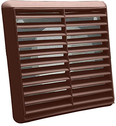 Kair Brown Louvred Wall Vent Grille 155mm External Dimension with Flyscreen and Round 125mm - 5 inch Rear Spigot