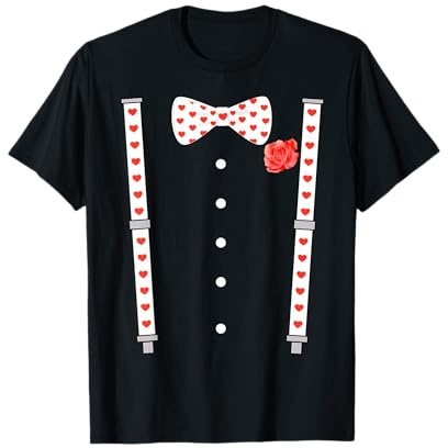 Herzen Fliege & Hosenträger Valentinstag Kostüm Damen Herren T-Shirt