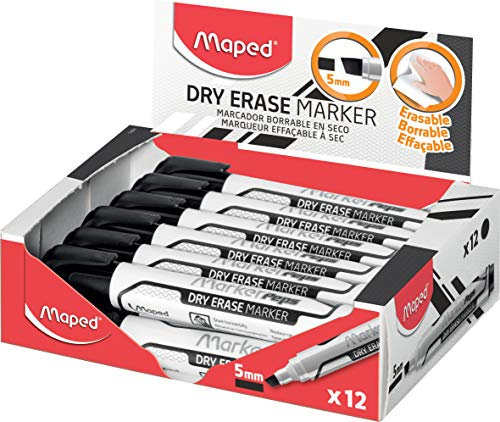 Maped Marker, trocken abwischbar, Schwarz, 12 Stück
