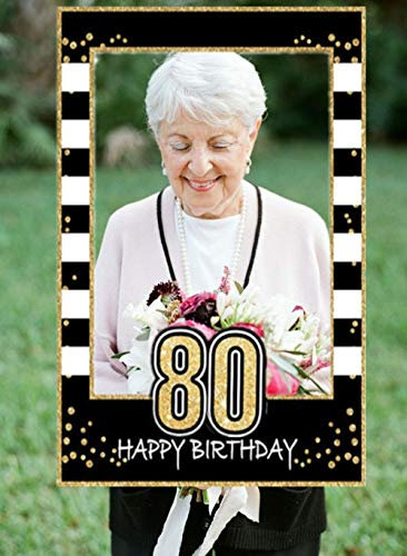 JeVenis Black Gold 80. Geburtstagsfeier Photo Booth Requisiten 80. Geburtstag Fotorahmen 80 Geburtstag Fotorahmen
