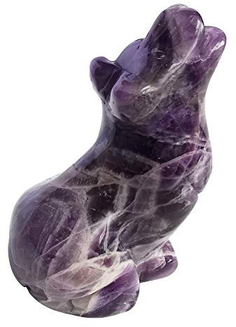 Lovionus89 Natürlich Amethyst Wolf Kristall Figur,Hand Geschnitzt Stein Wächter Tier Statuen für Zuhause Dekor 6.3 cm