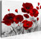 B&D XXL - Peinture Acrylique 120x80 cm 1 Partie - Impression sur Toile Décoration Finie à la Main Salon Chambre Bureau Cadre Déco Moderne Murale - Fleurs Coquelicots Rouge 0107-12