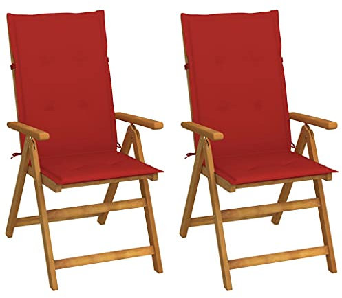 vidaXL 2X Akazienholz Massiv Garten Liegestuhl mit Kissen Hochlehner Gartenstuhl Stuhl Holzstuhl Stühle Klappstuhl Gartensessel Gartenstühle