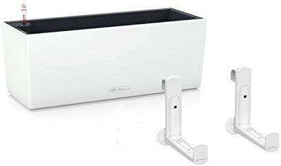 Lechuza Selbstbewässernder Topf Balconera Farbe 50 Weiß Kunststoff Balkon Pflanzer für Geländer H19 L50 B19 cm Bündel mit weißen Balkonhalterungen