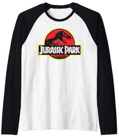 Jurassic Park Distressed Vintage Logo C1 Raglan Baseball Tee