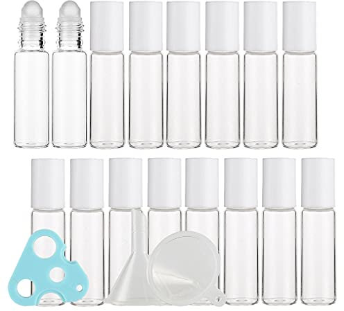 ZEOABSY 12 Pack 5ml Transparent Glass Roll-on Bottle Essential Oil Roller Bottles, Sample Container with Glass Roller Balls, for Liquid Perfume, Fragrance, Aromatherapy Essential Oil