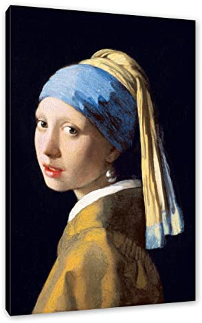 Pixxprint Johannes Vermeer - Mädchen mit dem Perlenohrring, Weiß, Größe: 100x70cm, Leinwandbild, fertig gespannt, Wandbild, Dekoration, Kunstdruck, kein Poster