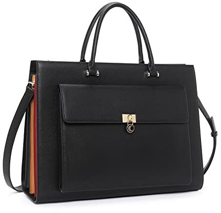 CLUCI Aktentasche für Damen, veganes Leder, 39,6 cm (15,6 Zoll), große Tasche, Business-Damen-Schultertasche, Schwarz, Large, Classic
