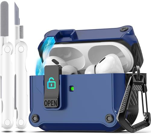 R-fun für AirPods Pro 2 Generation Hülle (Auto Pop-Up-Deckel) mit Reinigungsset, Design für Airpods Pro 2./1. Generation (2023/2022/2019), für Airpods Pro Hülle (USB-C/Lightning-Kabel),Blau