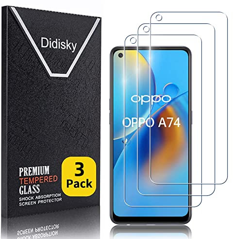 Didisky 3-Unidades Cristal Templado Protector de Pantalla para OPPO A95 5G, OPPO A74 4G (No para OPPO A74 5G), Antihuellas, Sin Burbujas, Fácil de Limpiar, 9H Dureza,Transparente