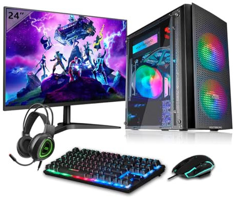 VolttierPC - PC Gaming Completo AMD Ryzen 3 3200G 4x4.0Ghz | Radeon Vega 8 Graphics | 16GB DDR4 | 500GB M.2 SSD | WiFi | Windows 11 | Monitor 24 100Hz | Teclado y Ratón RGB Gamer