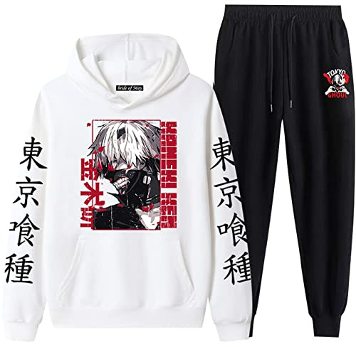 INDIRAN Tokyo Ghoul Hoodie Joggerhose Trainingsanzug Harajuku Anime Cosplay Kaneki Ken Print Sweatshirt Set für Unisex