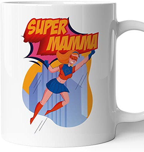 AL PRODUCTION Tazza Super Mamma - Super Famiglia -Idee Regali Divertenti e Originali -Tazze di caffè eTè
