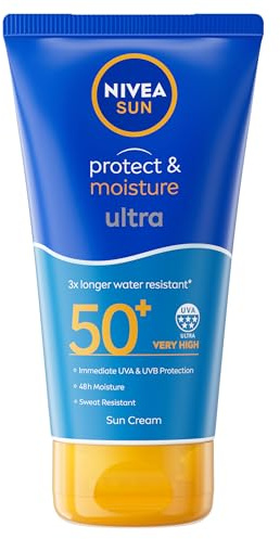NIVEA SUN Protect & Moisture Ultra Sun Cream Lotion SPF 50+ (150ml), Water-Resistant Sunscreen, Sun Cream Provides Instant UVA/UVB Protection and Moisturises Skin for 48h