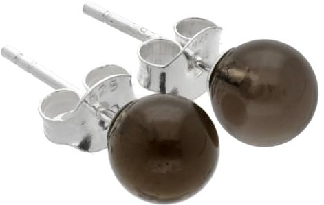 Edelstein Ohrstecker in 925er Silber | Kugel/Perle 6 mm Durchmesser | Ohrringe mit Verschluss (Rauchquarz)