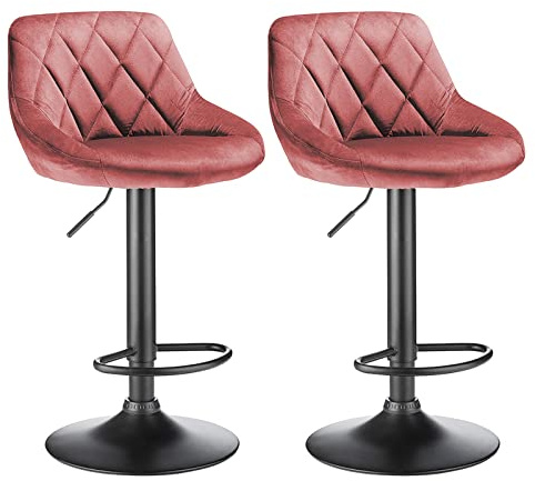 DDMINE Tabouret de Bar en Velours, Chaise Bar Cuisine, Lot de 2 Tabouret Bar Réglable en Hauteur et Rotatif à 360°, Chaise de Bar avec Repose-Pieds en Métal, Siège Confortable (2, Rose B)