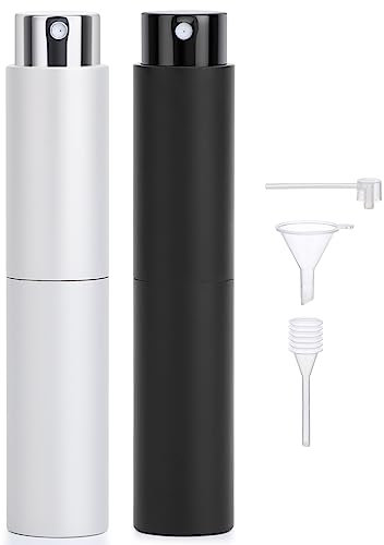 Segbeauty Pulverizador Perfume, Atomizador Perfume Recargable, Botella de Perfume 10ml, 2 Piezas Spray de Perfume Portátil para Viajar (Negro, Plata)
