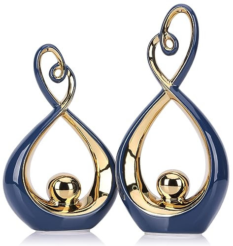 Blauer Dekorakzent, Porzellankunst Mitte des Jahrhunderts, moderne blaue und goldene Dekorationen, Esstischobjekte, abstrakte Keramikstatue, Skulptur – für Bücherregal, TV-Ständer, Mittelstück Centro