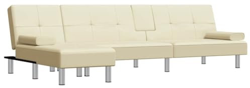 vidaXL Schlafsofa in L Form, Ecksofa mit Schlaffunktion, Bettcouch für Wohnzimmer, Couch Sofa Eckcouch Schlafcouch Samtsofa, Creme Kunstleder
