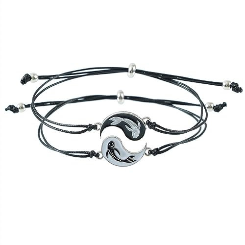 Guoguonb 2 Stücke Yin Yang Armband - Legierung Taichi BFF Paare Fisch Anhänger, Passende Puzzle Best Friend Partner Schmuck für BFF Pärchen Familie - Silber und Schwarz