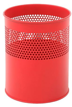 PROREGAL Runder halbperforierter Papierkorb aus Metall | 10 Liter, HxØ 27,5x23,5cm | Rot