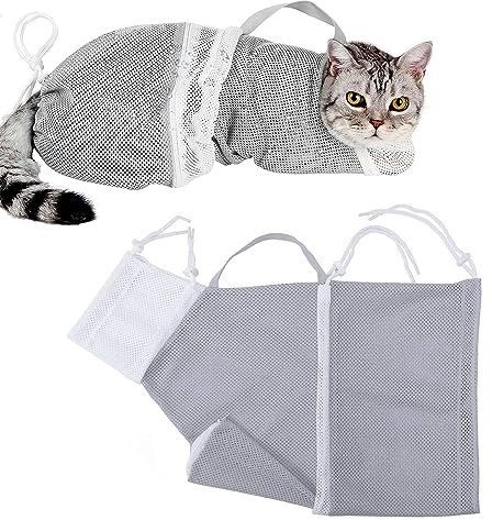Yitaocity Adjustable Pet Bathing Bag, Puppy Dog & Cat Cleaning Shower Net, Anti-bite & Anti-Scratch Restraint, Breathable Mesh Grooming Bag (Grey)